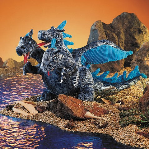 Blue Three-Headed Dragon Hand Puppet