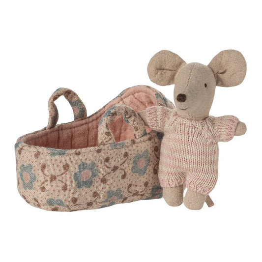 Maileg Baby Mouse in Carry Cot, Rose