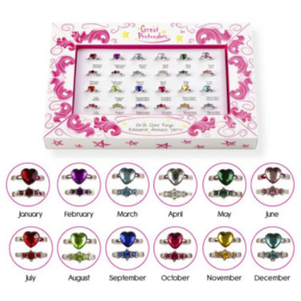 Kid's Adjustable Birthstone Ring With Hearts
